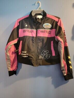 Reason Women First Place Pink & Black Racing Bomber Jacket - Women Size Large